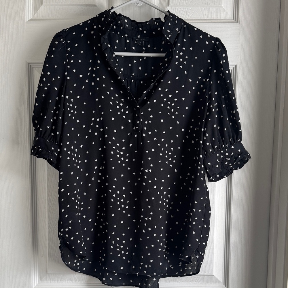 Ann Taylor Factory Women's Black and White Polka Dot Blouse